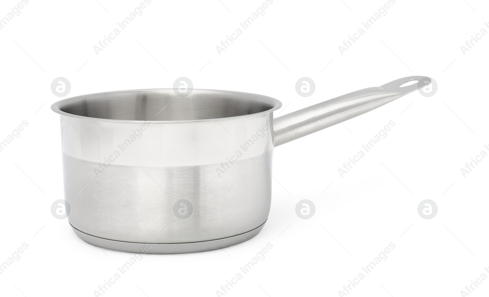 Photo of One stainless steel saucepan isolated on white