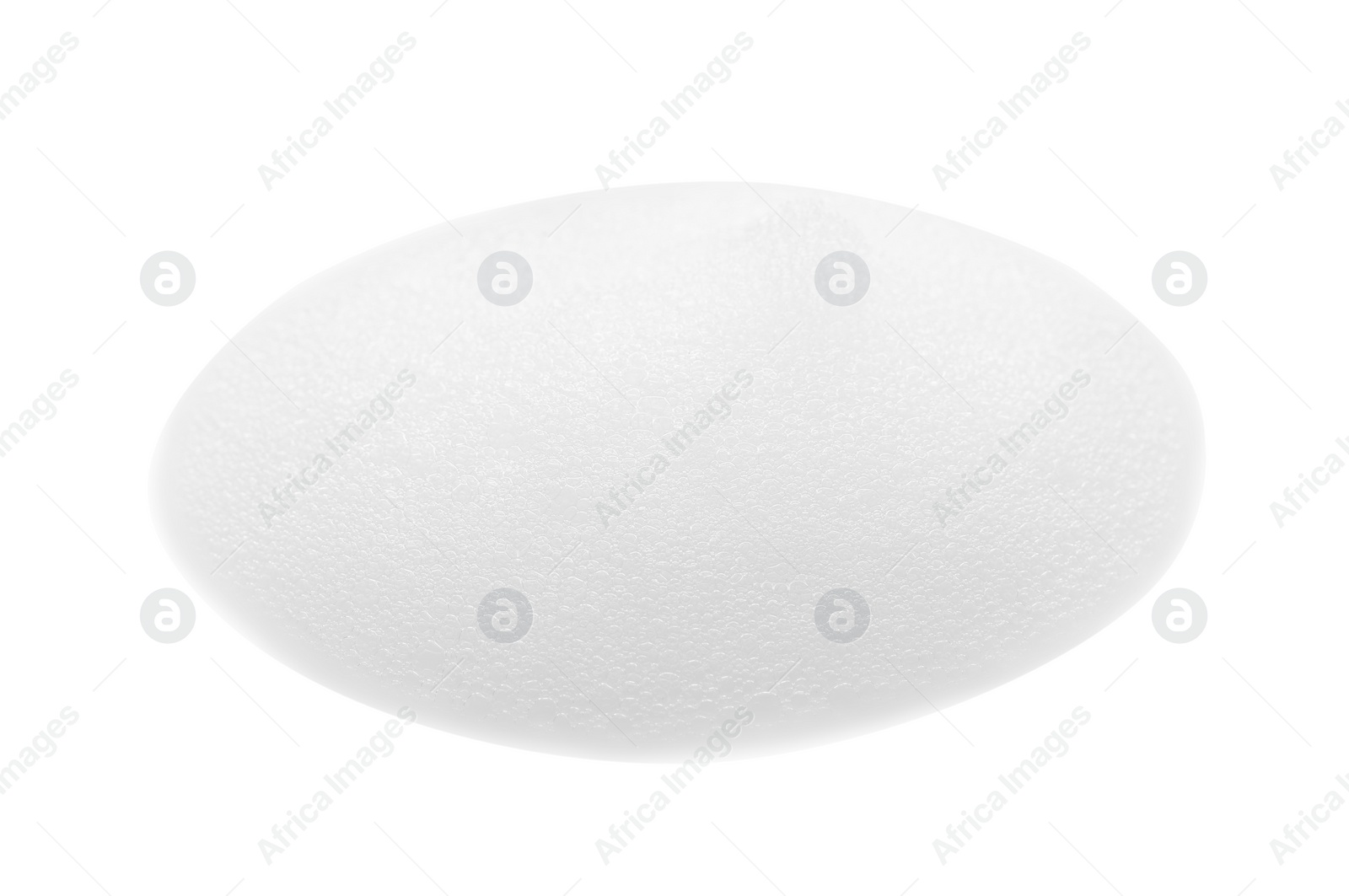 Photo of Drop of fluffy soap foam on white background