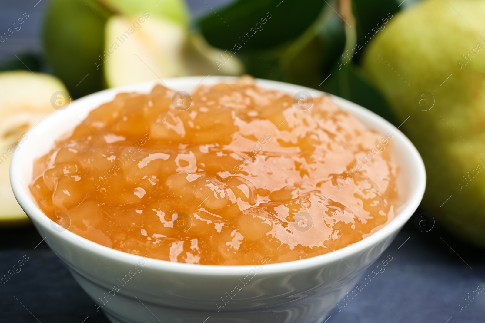 Photo of Closeup view of tasty homemade pear jam