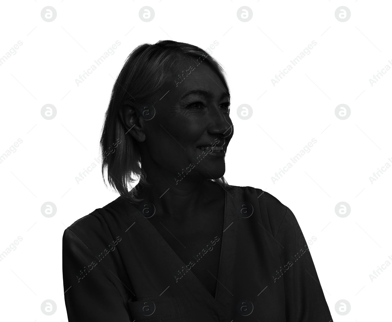 Image of Silhouette of happy woman isolated on white