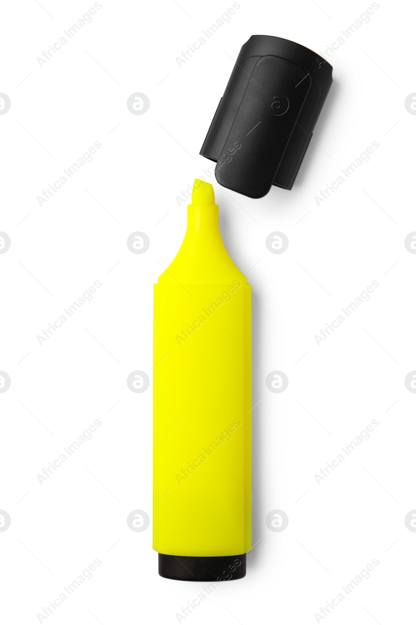 Photo of Bright yellow marker isolated on white, top view