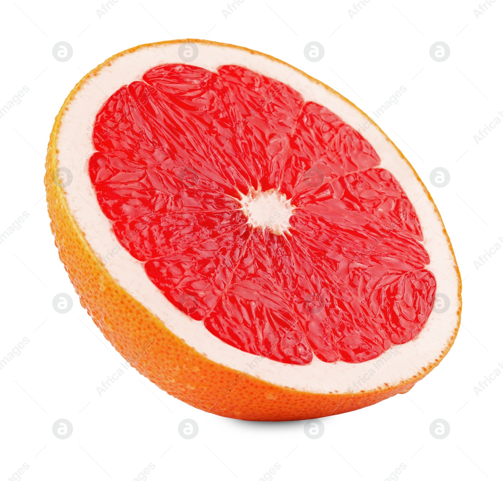 Photo of Cut ripe grapefruit isolated on white. Citrus fruit