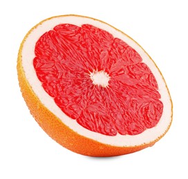 Cut ripe grapefruit isolated on white. Citrus fruit