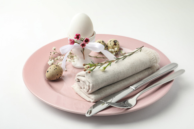 Photo of Festive Easter table setting with beautiful floral decor