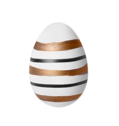 Photo of One striped Easter egg isolated on white