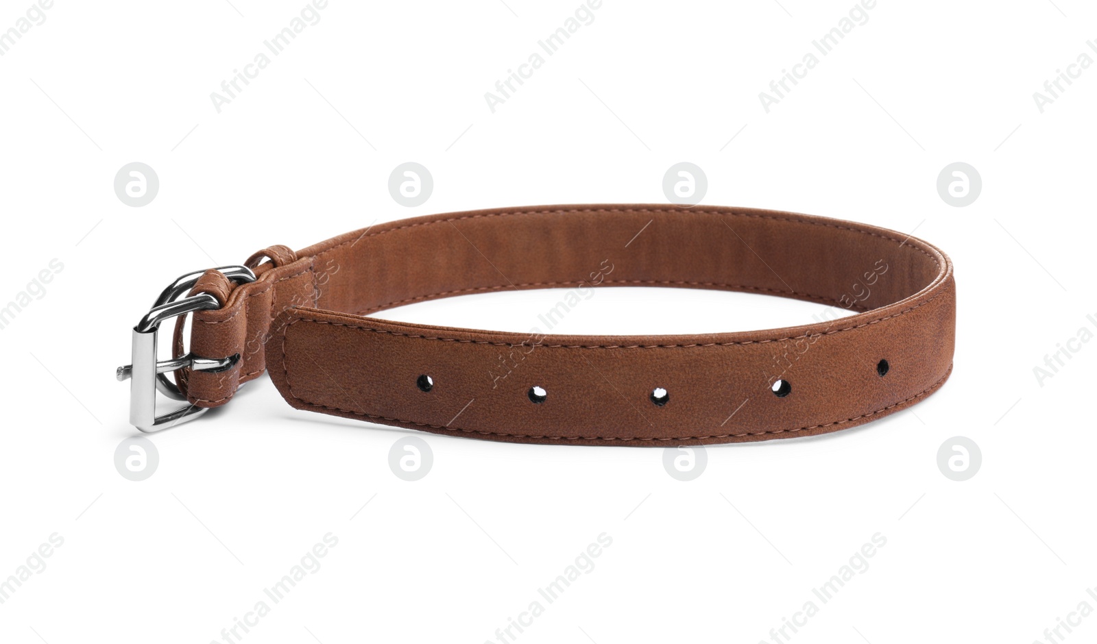 Photo of Brown leather dog collar isolated on white