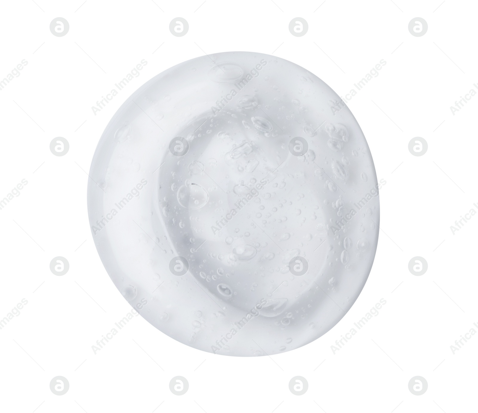 Photo of Sample of transparent cosmetic gel on white background, top view