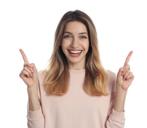Photo of Woman showing number two with her hands on white background