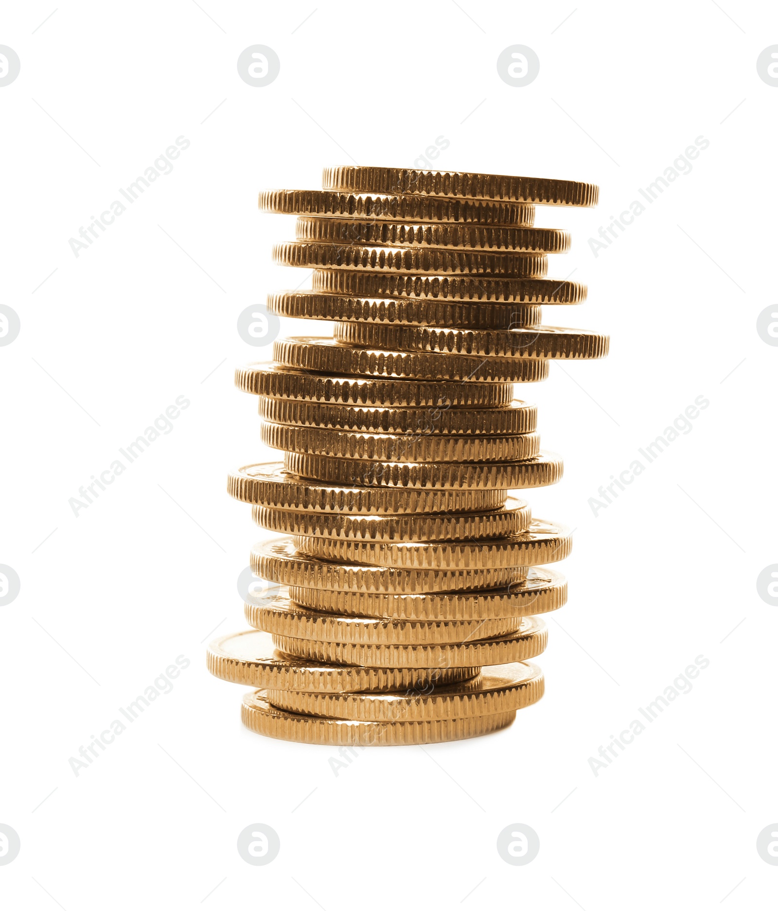 Photo of Stack of coins on white background. Investment concept