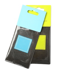 Photo of Scented sachets on white background, top view