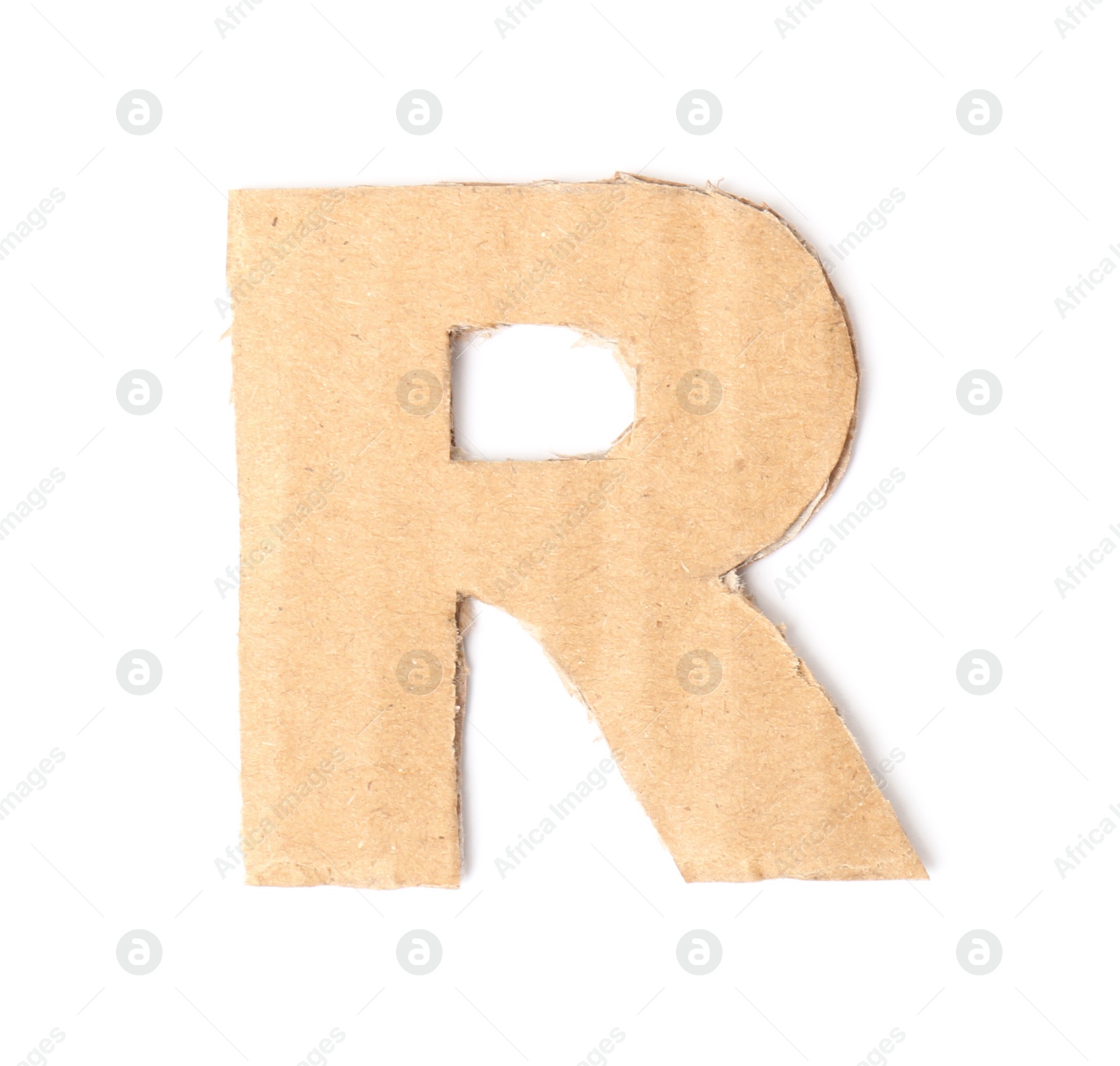 Photo of Letter R made of cardboard on white background