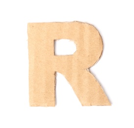 Letter R made of cardboard on white background