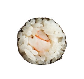 Photo of Delicious fresh sushi roll with shrimp isolated on white