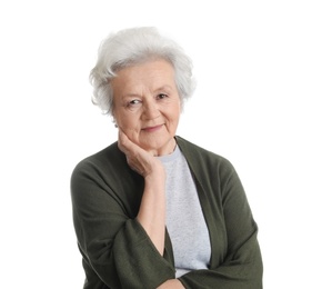 Portrait of mature woman isolated on white