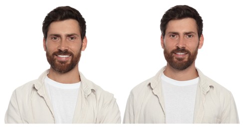 Image of Portrait of twin brothers on white background