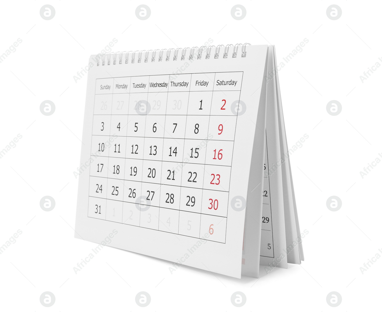 Photo of Paper calendar isolated on white. Planning concept