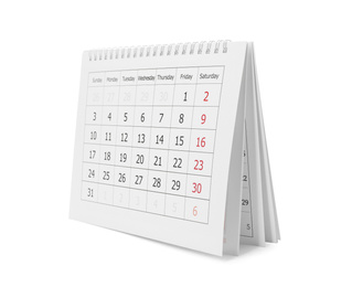 Paper calendar isolated on white. Planning concept