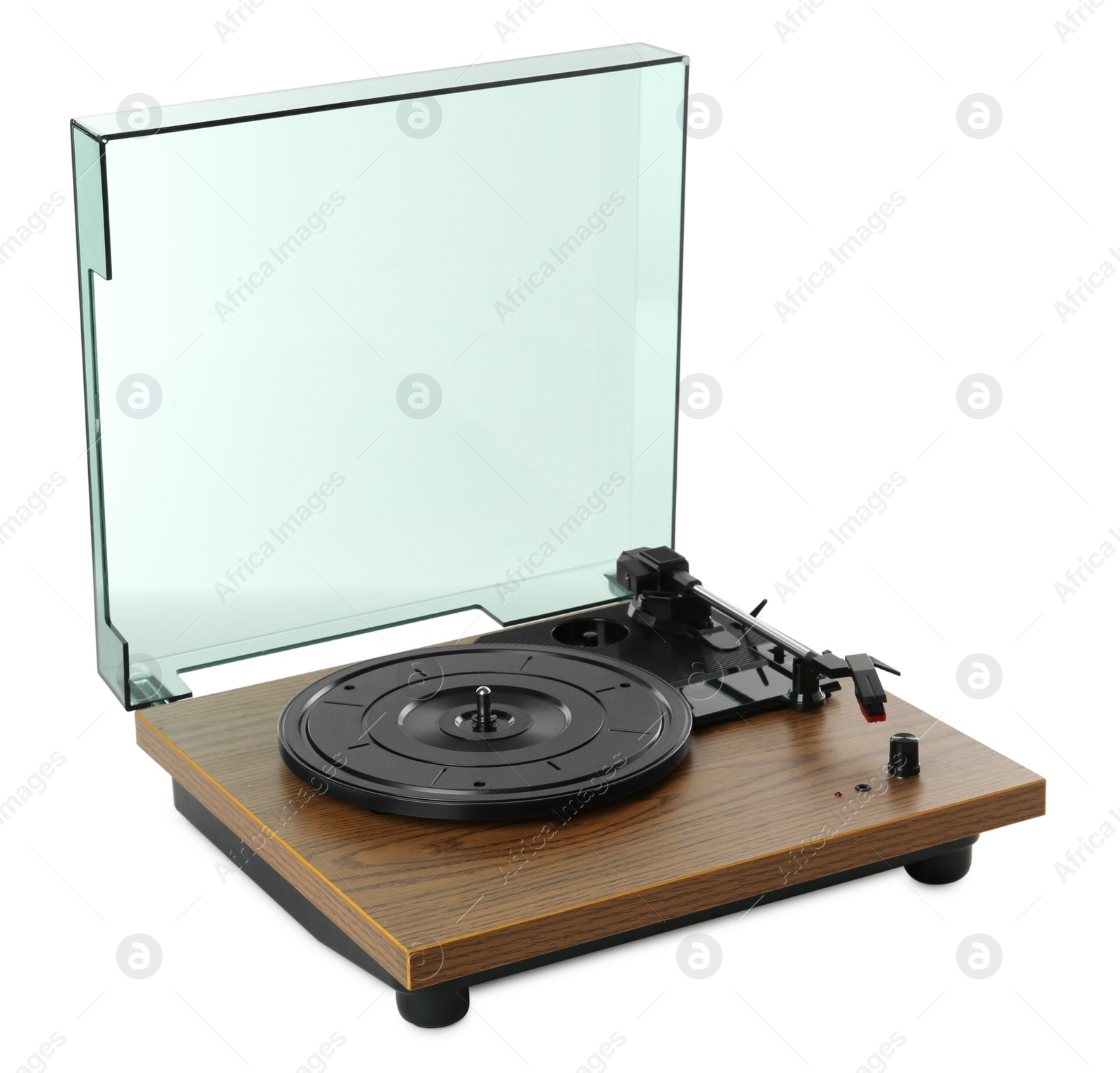 Photo of Modern vinyl record turntable isolated on white