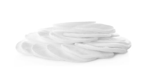 Photo of Pile of cotton pads isolated on white