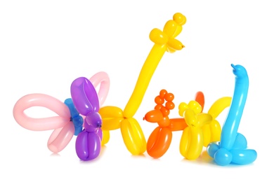 Photo of Animal figures made of modelling balloons on white background