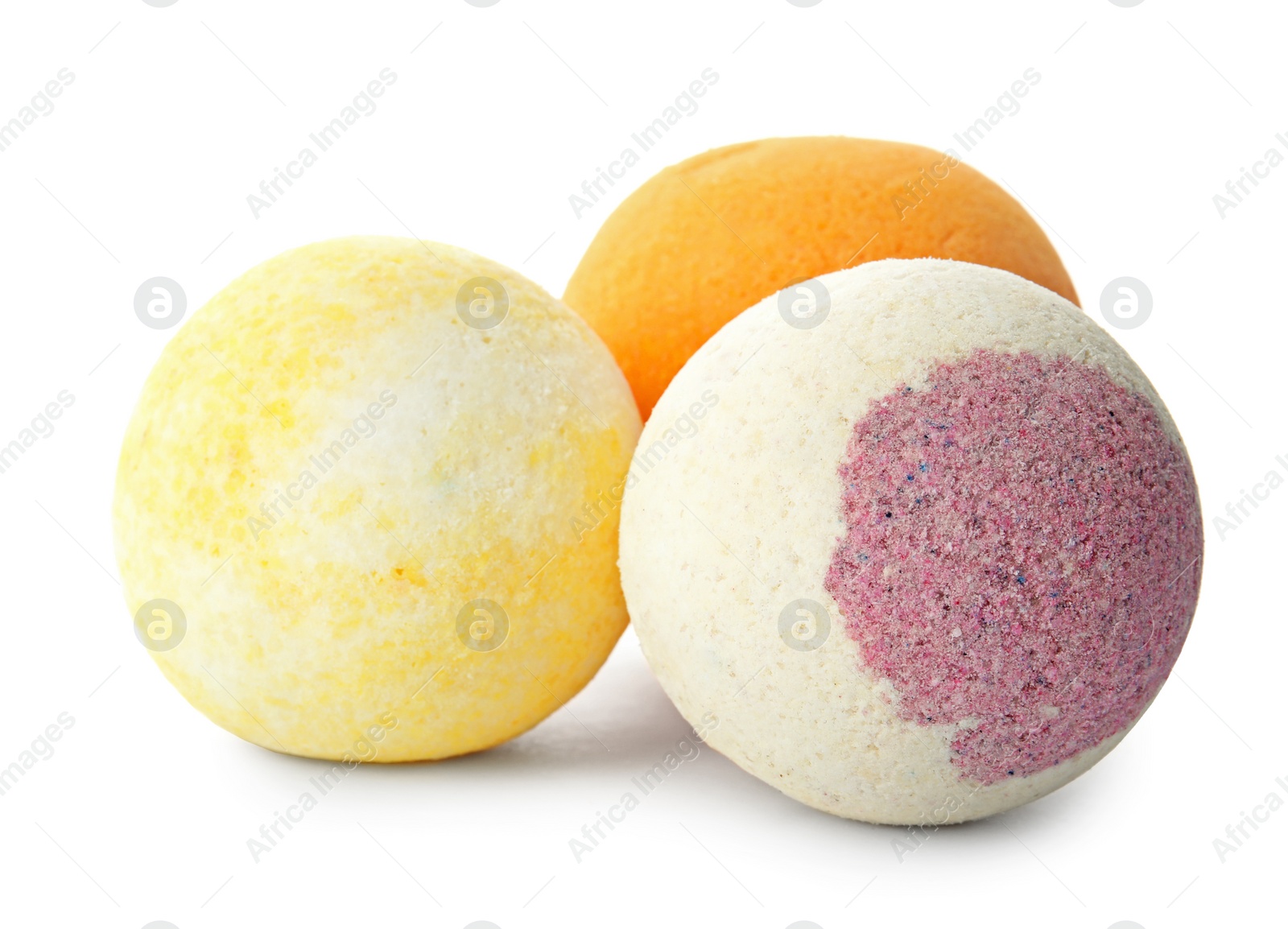 Photo of Bath bombs on white background. Spa products