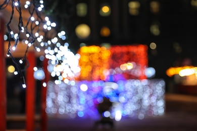 Beautiful bright Christmas decor outdoors. Bokeh effect