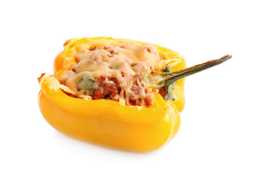 Photo of Tasty stuffed bell pepper isolated on white