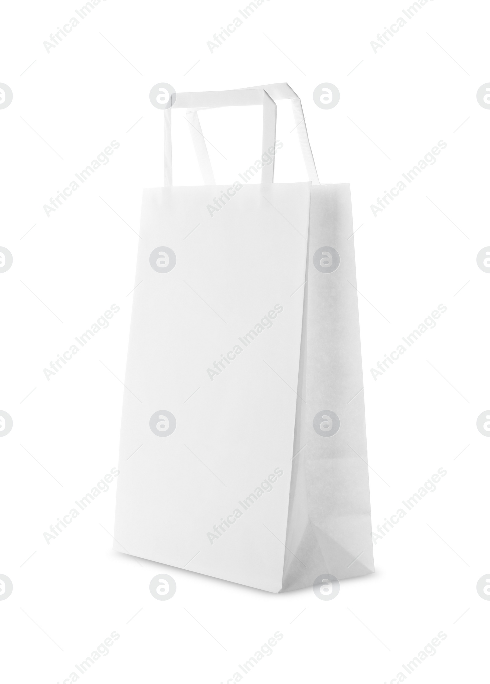 Photo of Blank paper bag on white background. Space for design