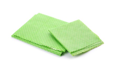 Photo of Green reusable beeswax food wraps on white background