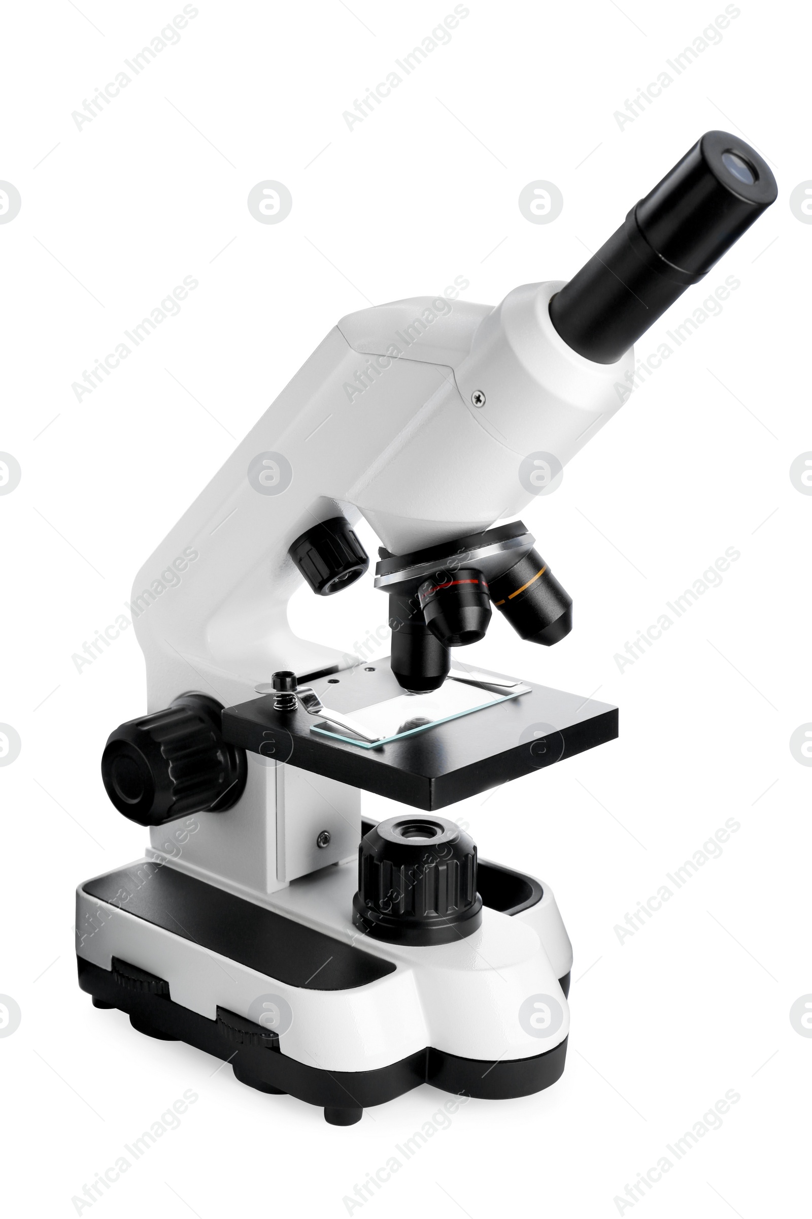 Photo of Modern microscope isolated on white. Medical equipment