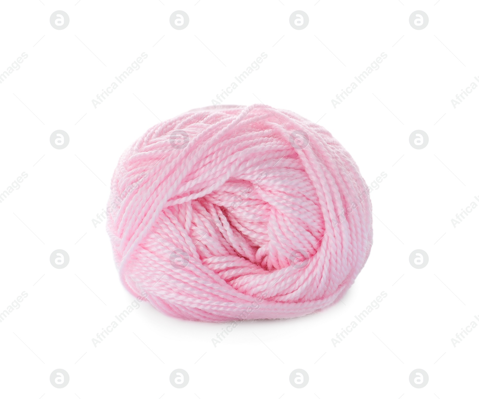 Photo of Soft pink woolen yarn isolated on white