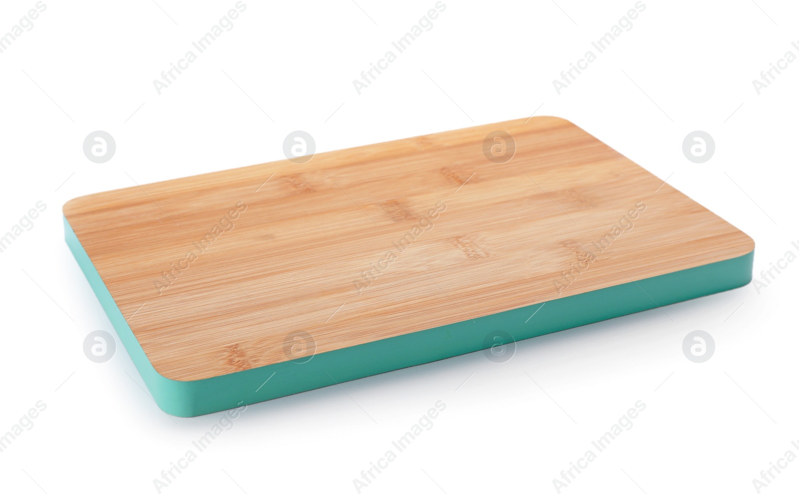 Photo of Wooden board on white background. Kitchen accessory