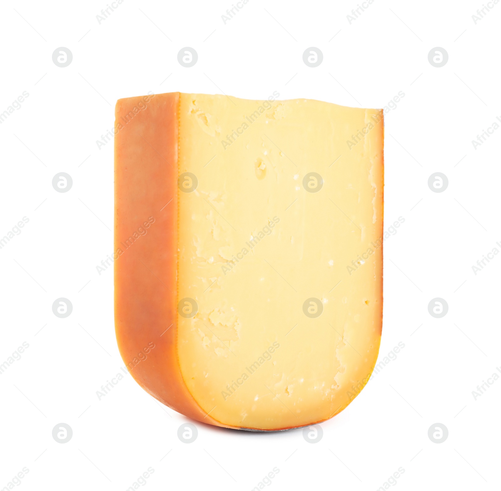 Photo of Piece of tasty cheddar cheese isolated on white