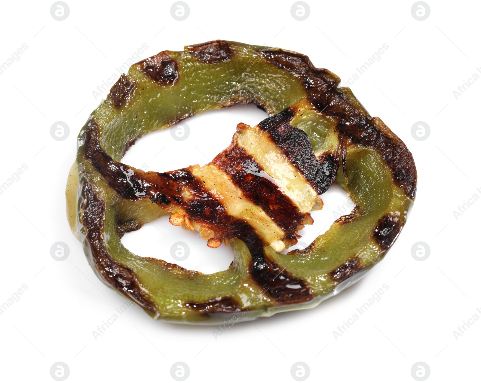 Photo of Slice of grilled green chili pepper isolated on white