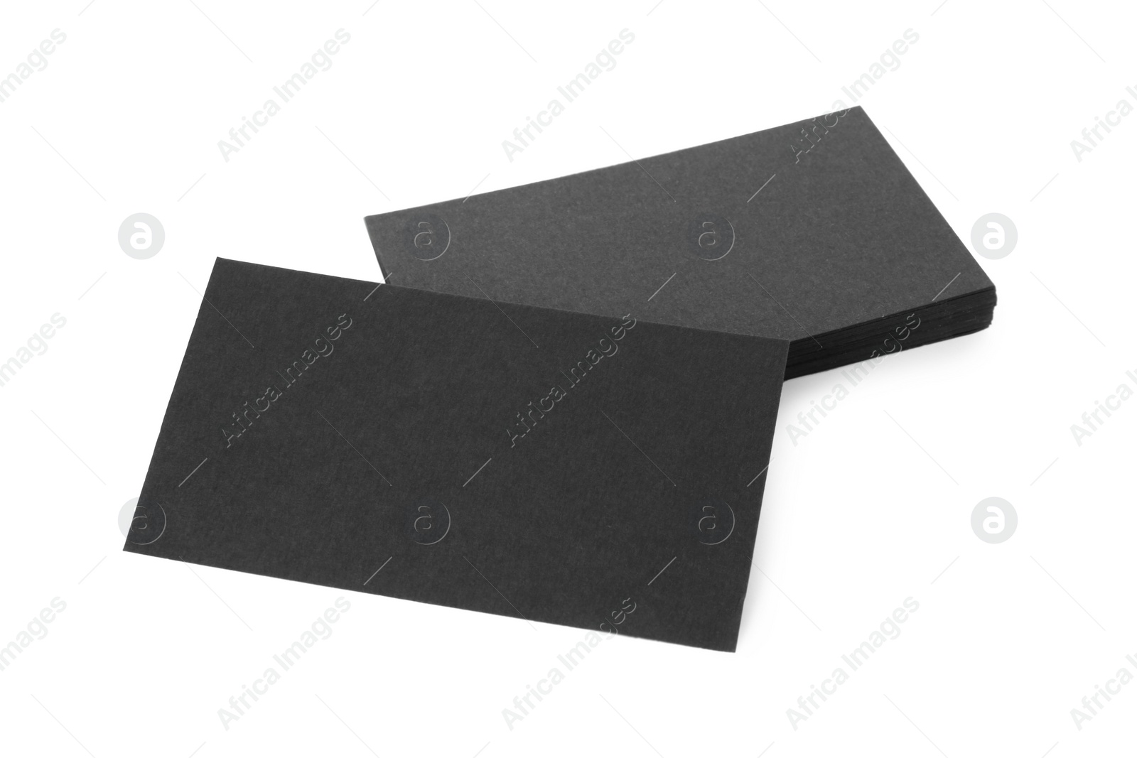 Photo of Many blank black business cards isolated on white. Mockup for design