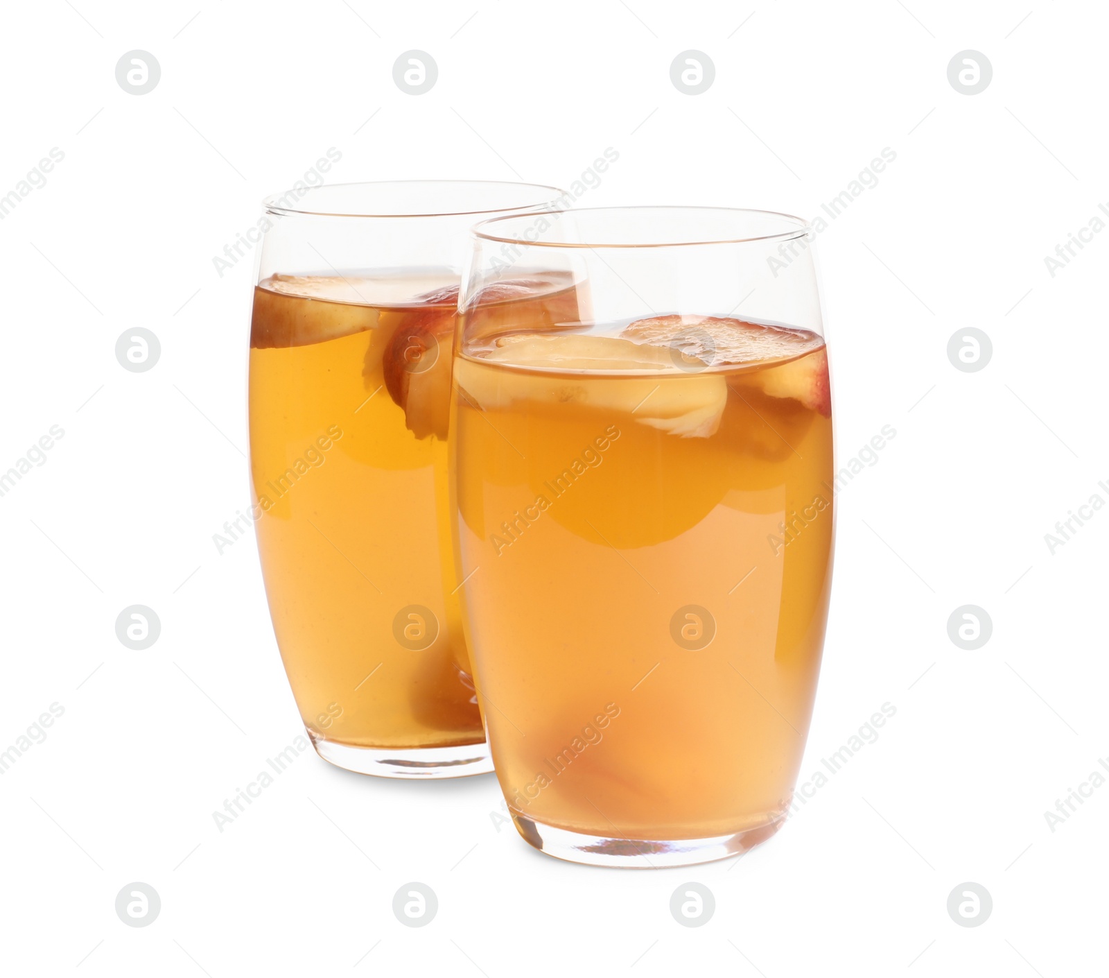 Photo of Delicious compot with dried apple slices on white background