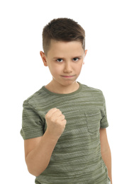 Photo of Portrait of preteen boy on white background