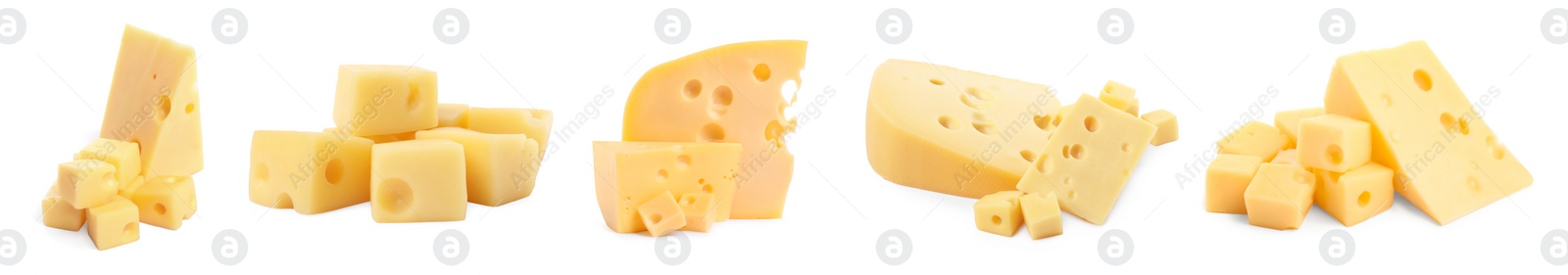 Image of Fresh cheese isolated on white, set of pieces