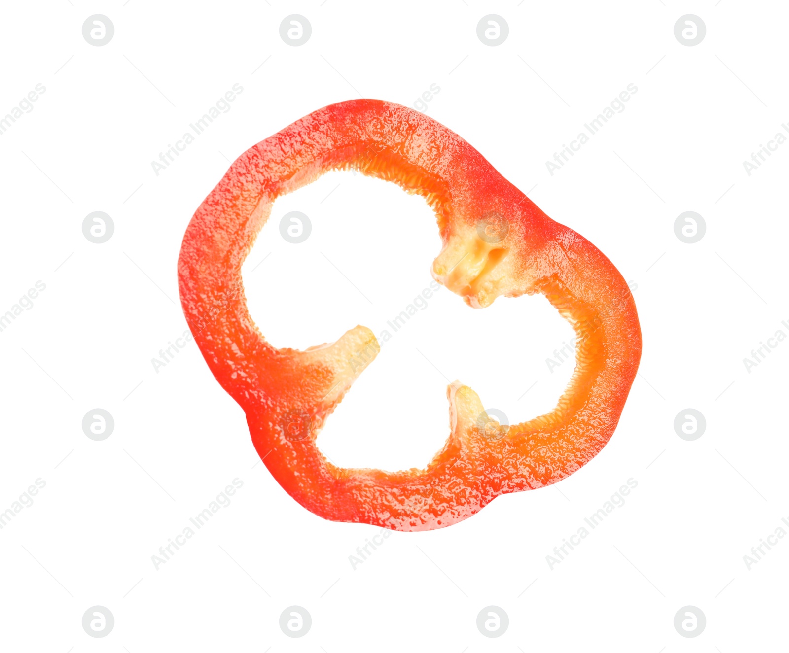 Photo of Slice of ripe red bell pepper on white background