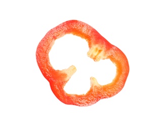 Slice of ripe red bell pepper on white background