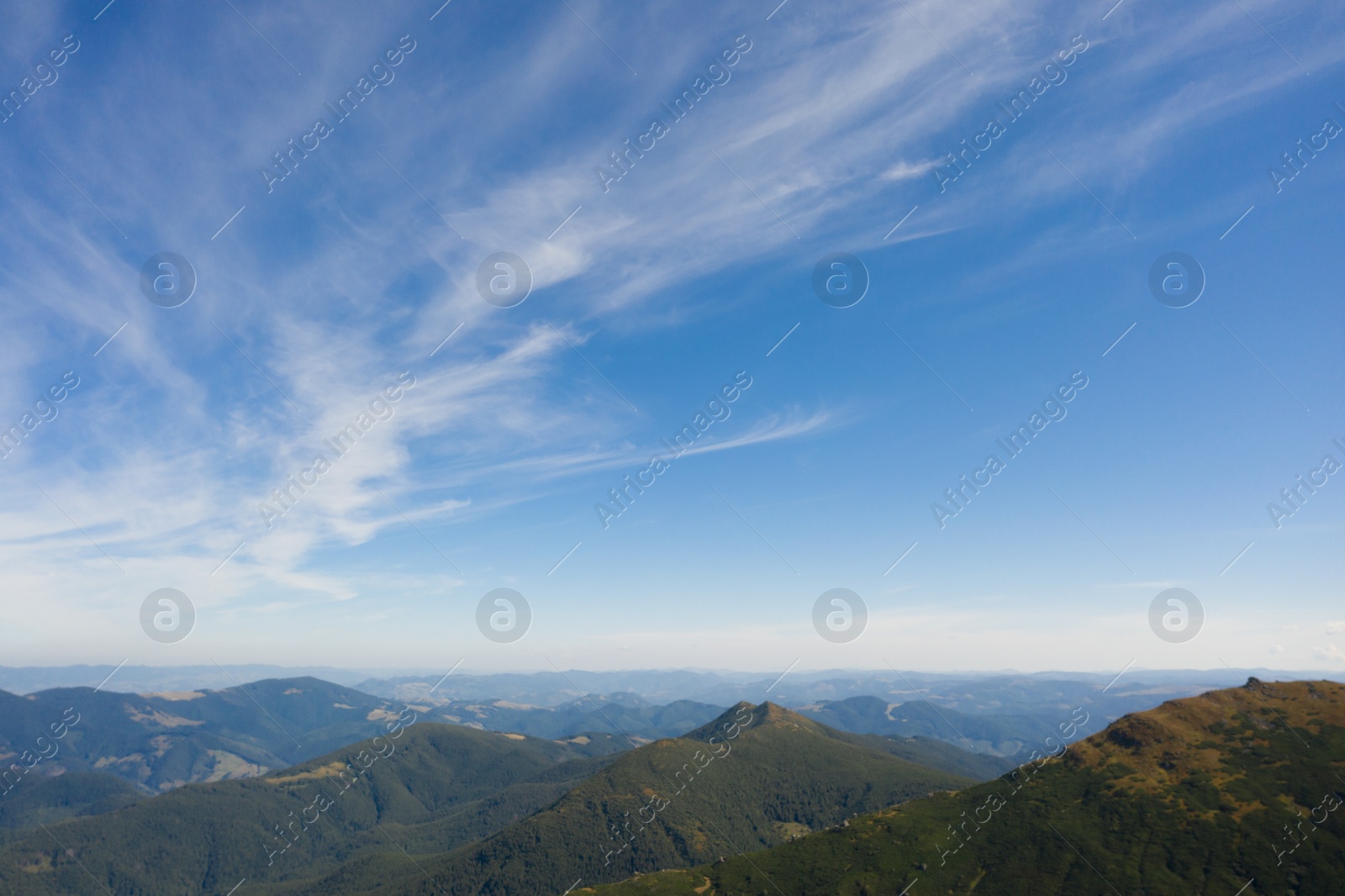 Image of Beautiful mountain landscape on sunny day. Drone photography