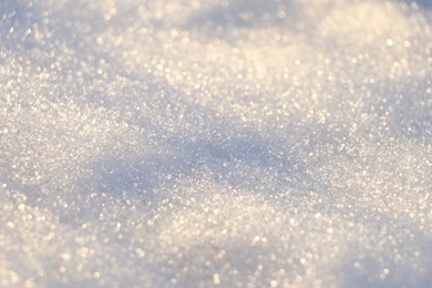 Photo of Beautiful snow as background, closeup view. Winter weather