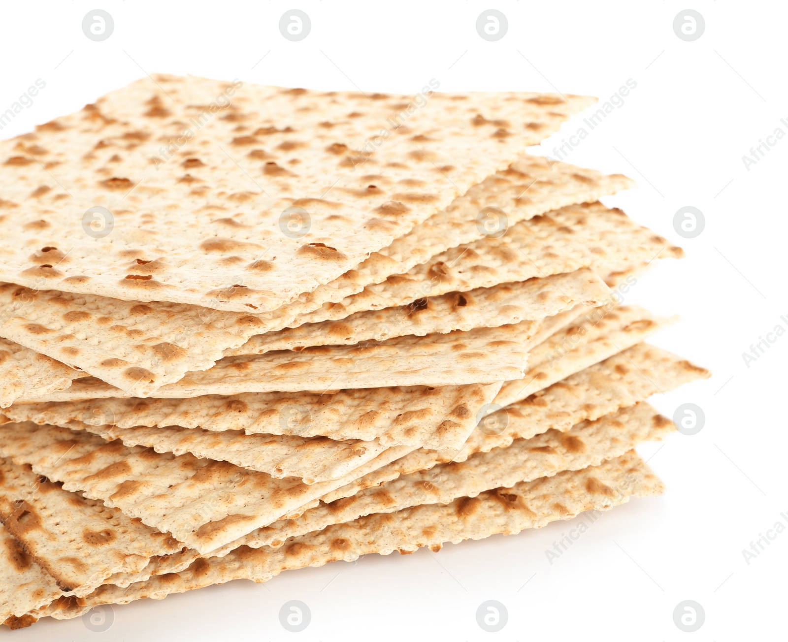 Photo of Passover matzos isolated on white. Pesach celebration