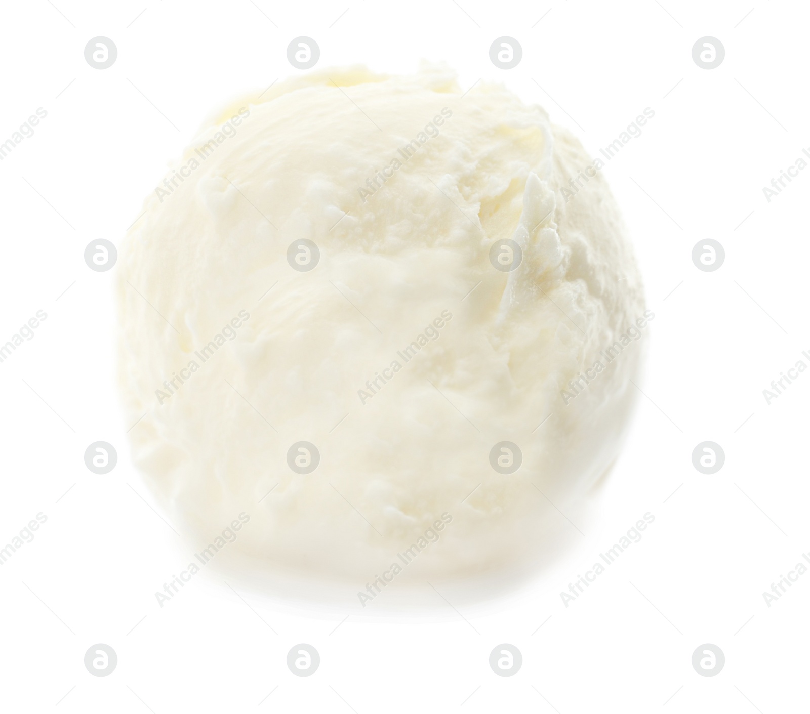 Photo of Ball of tasty vanilla ice cream on white background