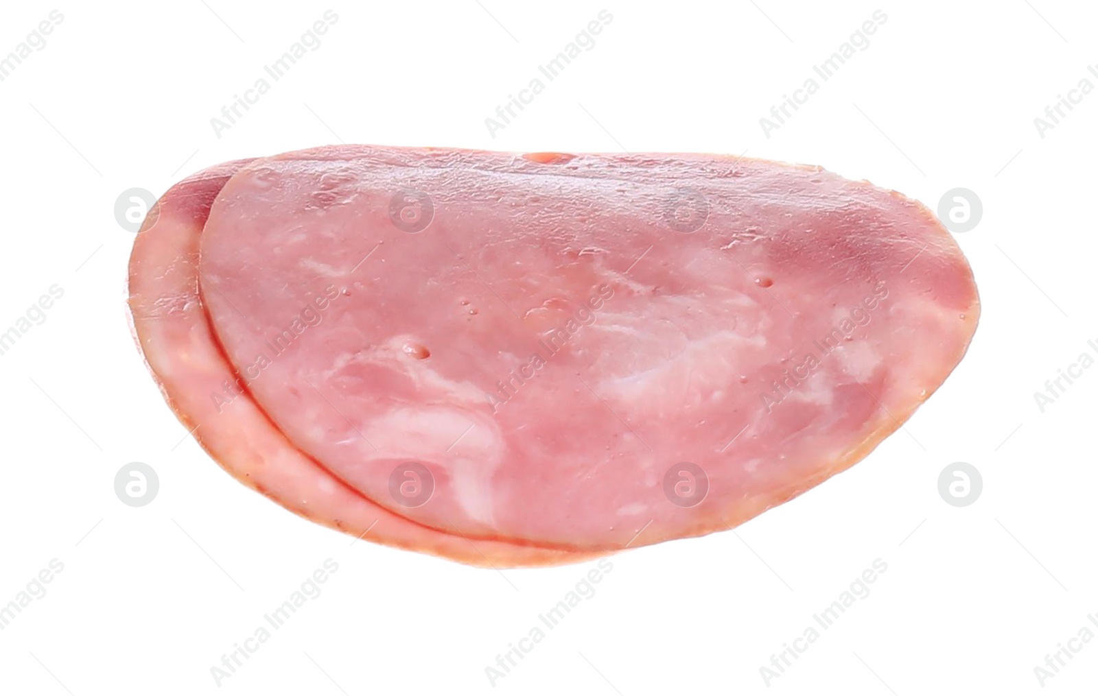 Photo of Tasty ham slices isolated on white. Sandwich ingredient
