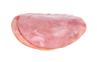 Tasty ham slices isolated on white. Sandwich ingredient