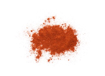 Photo of Aromatic paprika powder isolated on white, top view