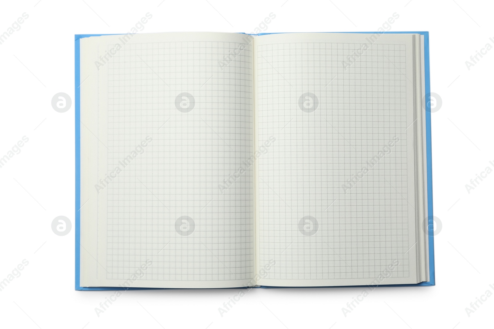 Photo of Stylish open notebook isolated on white, top view