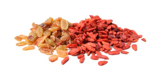 Photo of Tasty dried barberry and raisins on white background