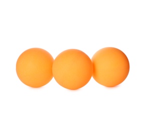 Photo of Orange plastic balls for table tennis on white background